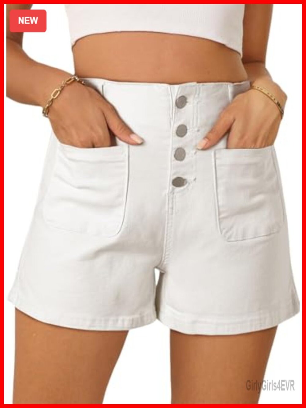 High Waisted Stretchy Denim Shorts for Women, Button Fly Jean Shorts, Summer